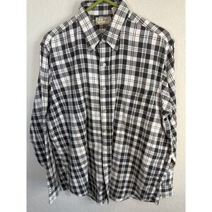 LL Bean Mens Regular Fit Black White Plaid Long Sleeve Button Down Shirt Large
